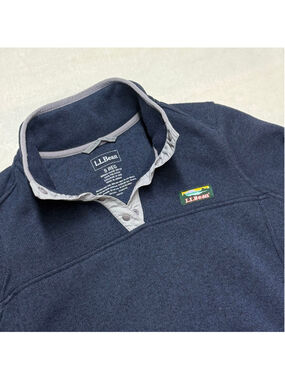 Womens L.L. Bean Navy Blue Fleece Quarter Snap Pullover Sweatshirt Small Pockets